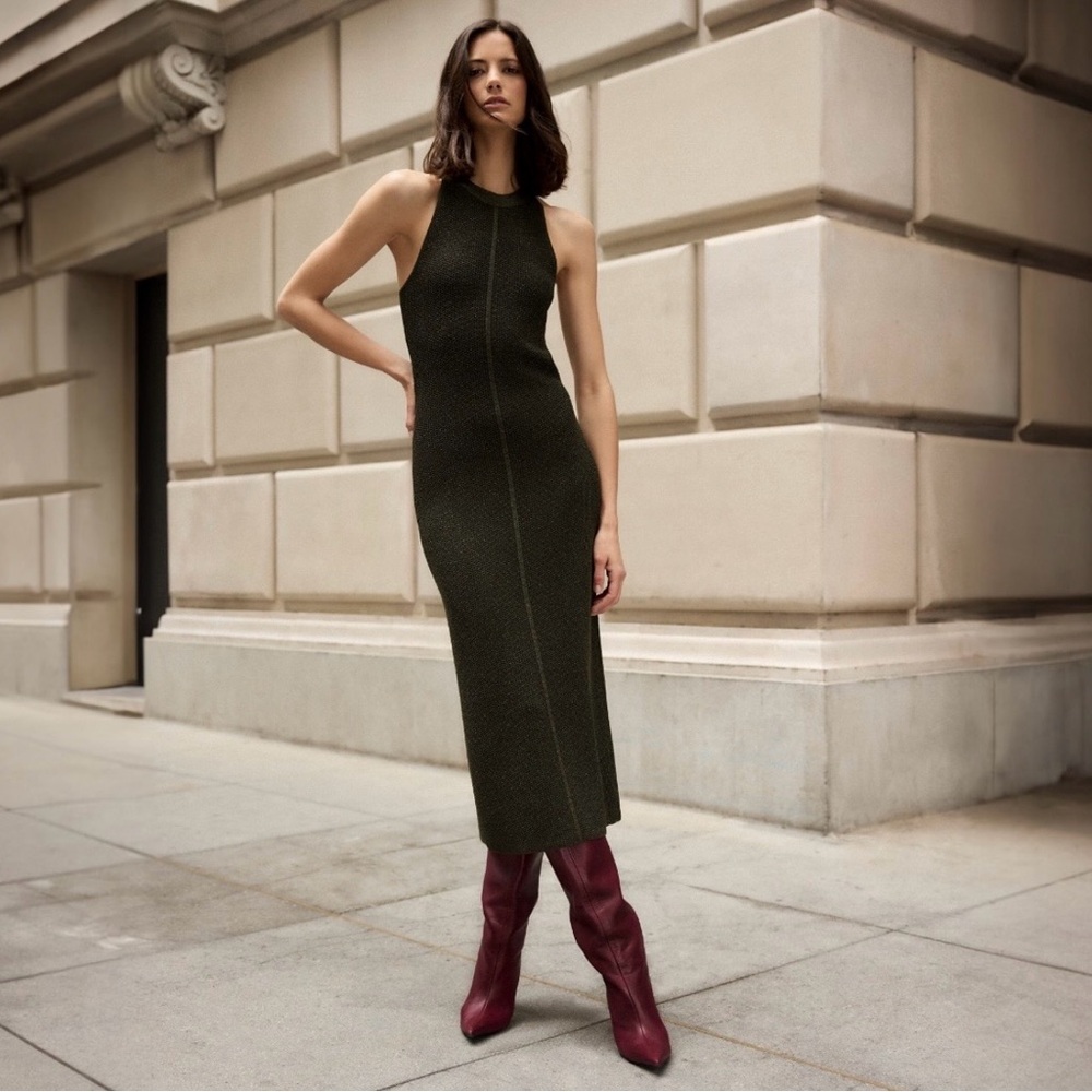 St John New Two Layer Stretch Mesh Dress In Cypress Green Size XL